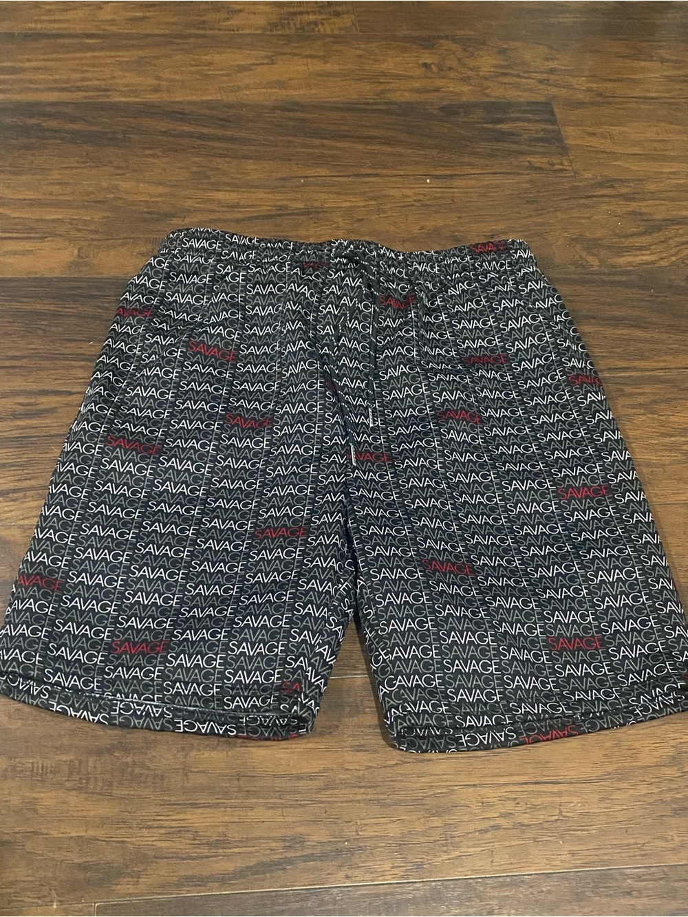 Savage Logo Athletic Swim Shorts - Black with Red Accents